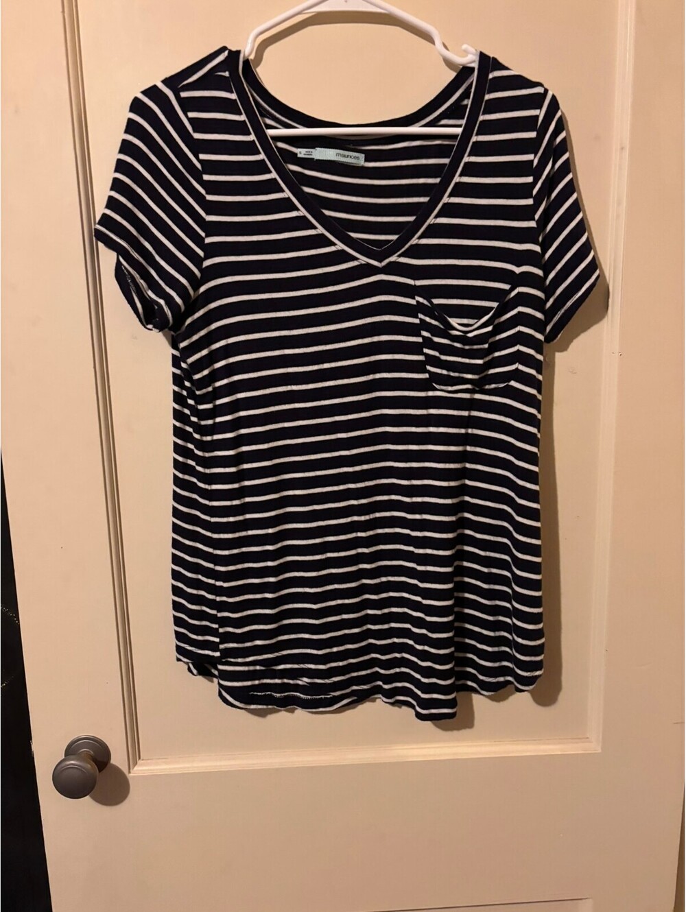 Maurices black and white striped V-neck tee Small